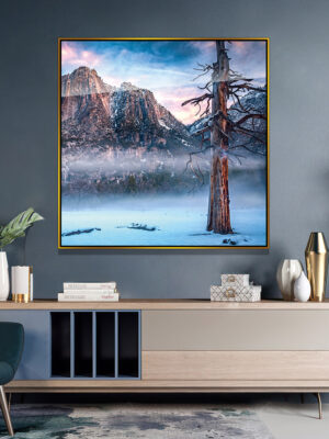 3-iSH-73068-1Panel Gold Alumnum Frame Acrylic Prints Forest Scenery Canvas Wall Art Frameless Prints Home Decoration