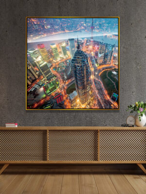 3-iSH-7751-1Panel Gold Alumnum Frame Acrylic Prints Custom City Landscape Print Wall Art Canvas Painting