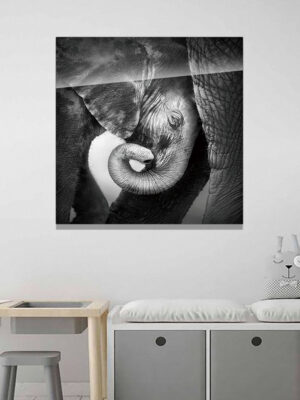 Hotel Decor Large Size Animal Race Wall Art Handmade Black and White Elephants Glass Painting