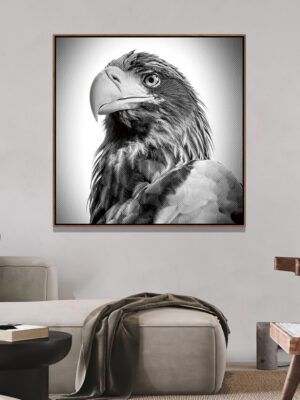 4-iSB-62043-1Panel Walnut PS Frame Canvas Prints Large Size Black and White Animal Canvas Wall Art Handmade Home Decor Glass Painting