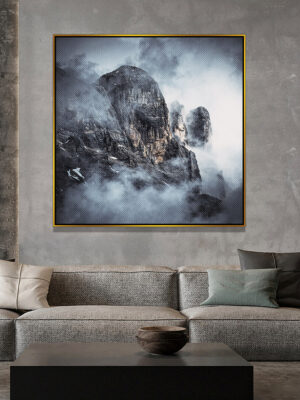 4-iSH-73059-1Panel Gold Alumnum Frame Canvas Prints Large Mountain Landscape Arylic Black and White Painting Canvas Art on Black Frame