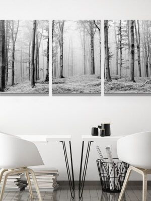 3-iSH-7638ABC-3Panel Frameless Canvas Prints Living Room Home Decor Tree Canvas Wall Art Painting Gray White Landscape Painting