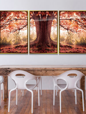 3-iSH-7946ABC-3Panel Gold Alumnum Frame Acrylic Prints Custom Modern Wall Decor Frameless Canvas Wall Art Picture